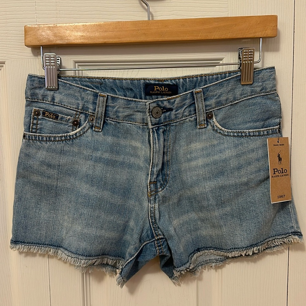 NWT Polo Ralph Lauren frayed classic blue denim shorts size 14